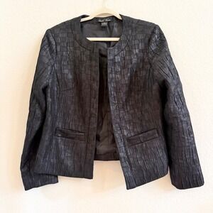 Vintage Brandon Thomas Womens Black Textured Open Front Blazer Jacket Large